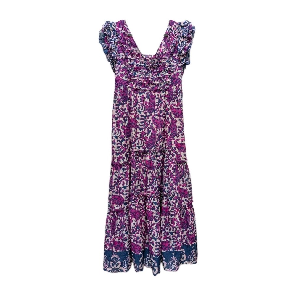 House Of Harlow Womens Tiered Ruffle Boho Maxi Dress Medium Vibrant Open Back